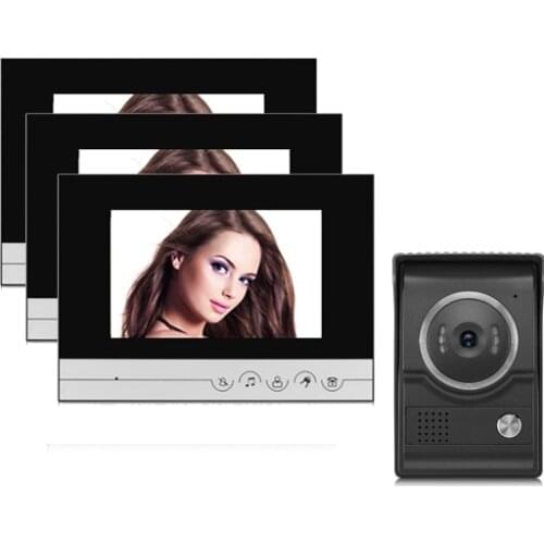 XinSiLu 7" TFT 3 Monitors Video Door Phone Doorbell Intercom Kit 1-camera 3-monitor Night Vision with IR-CUT HD 700TVL Camera