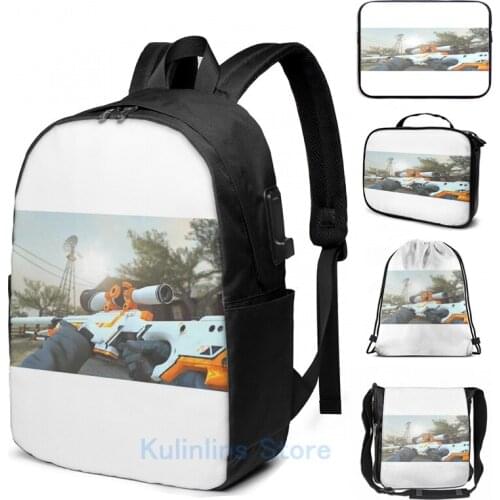 Funny Graphic print awp asiimov USB Charge Backpack men School bags Women bag Travel laptop bag