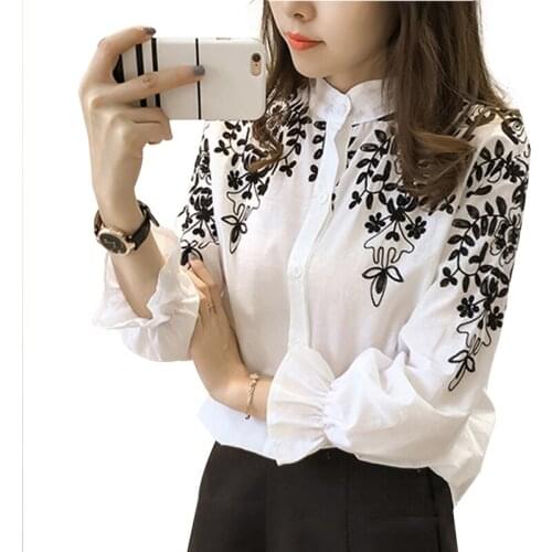 2018 Fashion Female Clothing Embroidery Blouse Shirt Cotton Korean Flower Embroidered Tops Korean Style Fresh shirt 529E 25