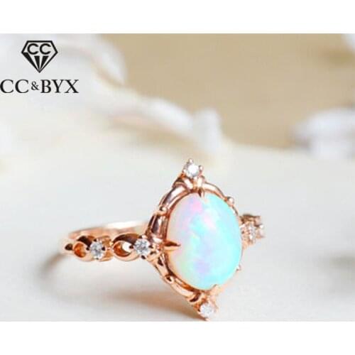 CC Opal Rings-For-Women Bridal Wedding Engagement Ladies Jewelry Classic Rose Gold Color Bijoux Femme Accessories CC1452
