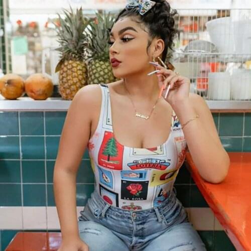 UVRCOS Cartoon Printed Cute Camisole Bodysuit Women Jumpsuit Fashion Streetwear 2021 Summer Sleeveless Clubwear Skinny Playsuit