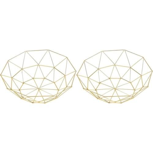 Gold Fruit Basket Metal Fruit Bowl, 2 Pack Wire Storage Baskets for Fruits, Vegetables, Bread, Snacks, Potpourris