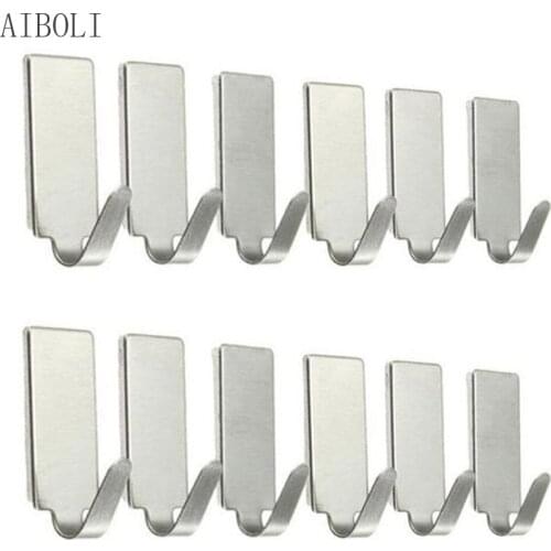 12pcs Adhesive Stainless Steel Towel Hooks Family Robe Hanging Hooks Hats Bag Family Robe Hats Bag Key Adhesive Wall Hanger