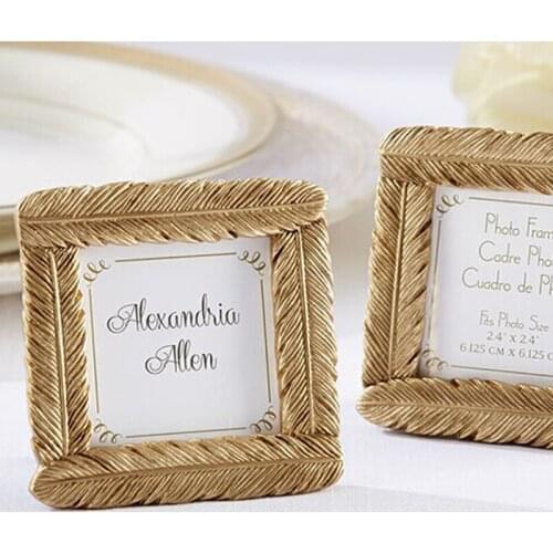 60pcs/lot Resin Gold Feather Frame Baby Shower Favors indian wedding favors Place Card Holder wedding decoration Free Shipping