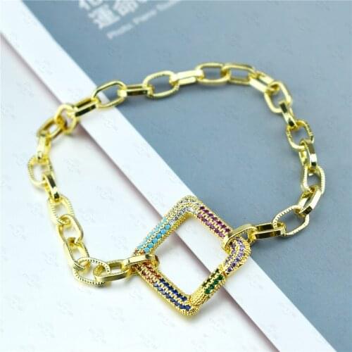 AAA Rainbow Zircon Bracelet Square Button Pendant Bracelet for Women Boho Jewlery Gift