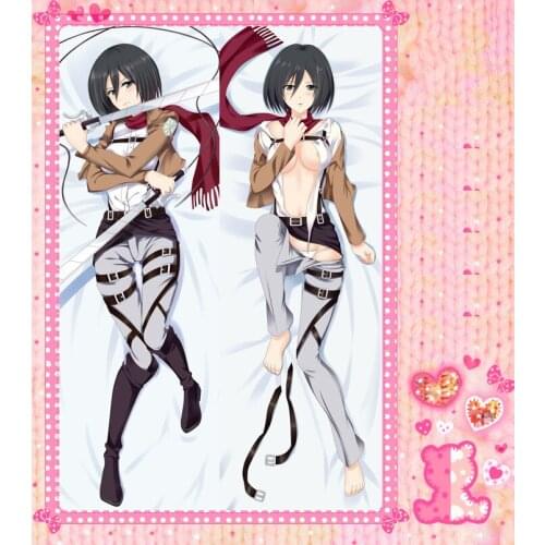 Anime Cartoon Attack On Titan Shingeki No Kyojin Double Bolster Hugging Pillow Case Cover Pillowcase Peach Skin 2 Way No.994