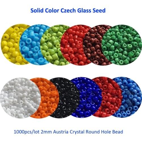 1000pcs/lot 2mm Crystal Round Hole Bead Solid Color Czech Glass Seed Spacer DIY Beads For Jewelry Making Fitting Garment Sewing
