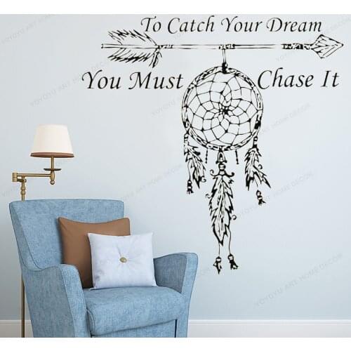 To Catch Your Dream quote Vinyl wall Sticker Amulets Feather Arrow wall decal you must chase it wall decor for home HJ531