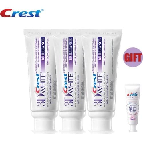 Crest 3D White Toothpastes Brilliance White Teeth Whitening Fluoride Anticavity Squeezer Tubes +Gift Sample 20g CherryToothpaste