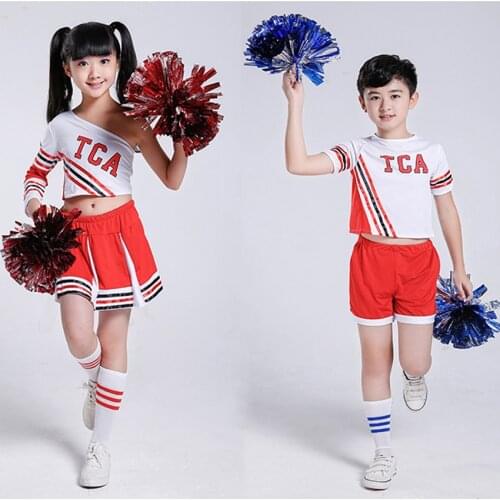 100-170cm Kids Girls Shoulder Off Clothing Set Game Football Competition Cheerleader Dance Costumes Children School Uniform