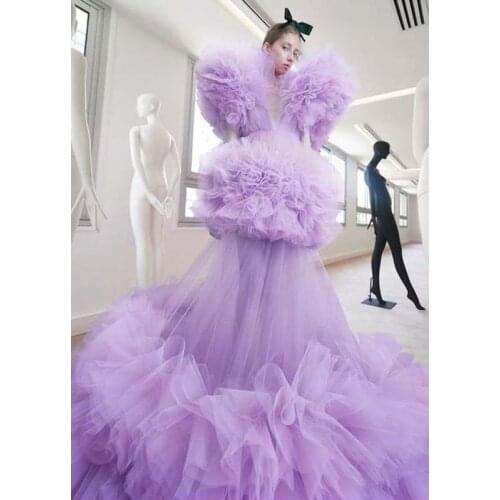 Dramatic Lush Gown Maxi Dresses Puffy Lavender Tulle Prom Formal Dress 2020 Robe de soiree Pageant Party Gowns Custom Made