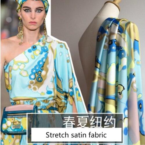 Printed elastic satin fabric meter brand womens printed clothing elastic fabric handmade DIY fabric wholesale polyester cloth