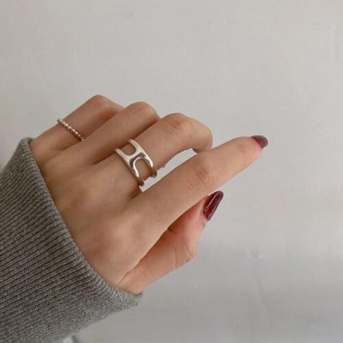 Karopel 925 Sterling Silver Geometric Combination Rings for Women Men Simple Opening Index Finger Rings Party Accessories