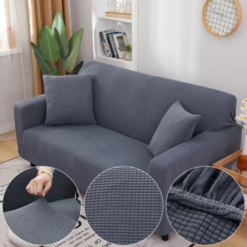 Plaid Jacquard Soft Dark Gray Sofa Cover For Living Room Solid Color All-inclusive Modern Elastic Corner Couch Slipcover 45012