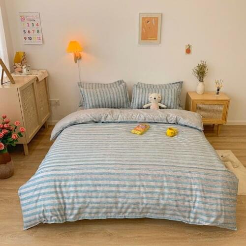 Japanese Style Bedding Set, Duvet Cover Pillowcase 3pcs 175x220,210x210 Quilt Cover,Blue Stripes Pattern Double Queen King Size