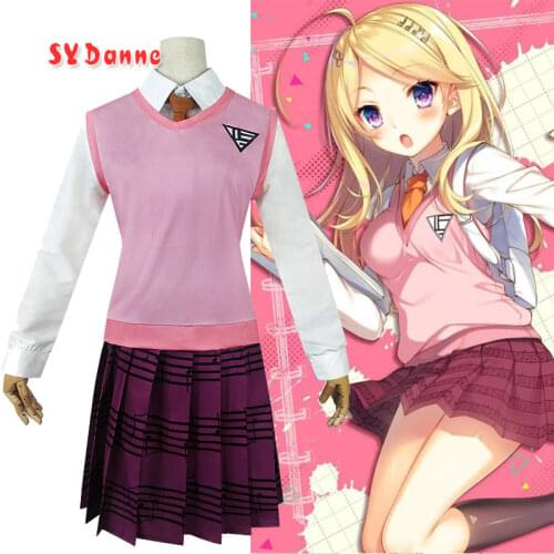 Anime Danganronpa V3 COSPLAY Akamatsu kaede costume Womens uniform Anime Shirt / Vest / skirt / socks/Wigs JK school uniform