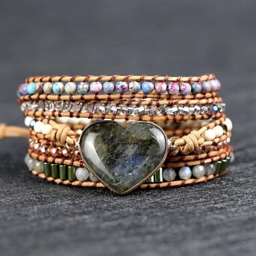 Fashion Sexy Bracelet Natural Stone Hand Woven Multilayer Leather Bracelet Love Stone Lady Bracelet Gift Luxury Jewelry
