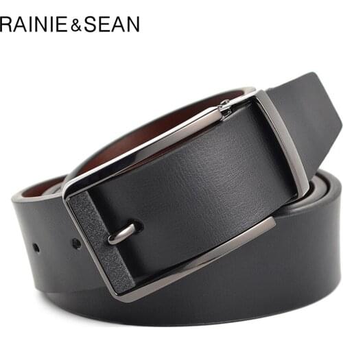 RAINIE SEAN Pin Buckle Belt Men Top Quality Genuine Luxury Leather Belts Black Fashion Casual Male Cow Leather Belt For Trousers