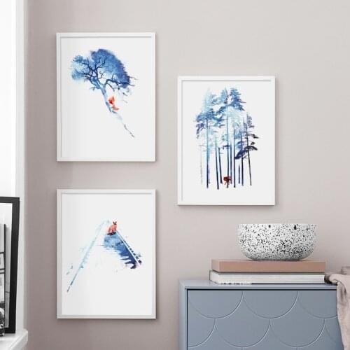 Forest Tree Plant Fox Wolf Landscape Wall Art Canvas Painting Nordic Posters And Prints Wall Pictures For Living Room Home Decor