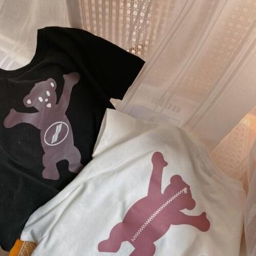 2021 New Cartoon Zipper Bear Print Brand Luxury Design Oversized T-shirts Childrens Clothing Boys Girls Clothes for Teenagers