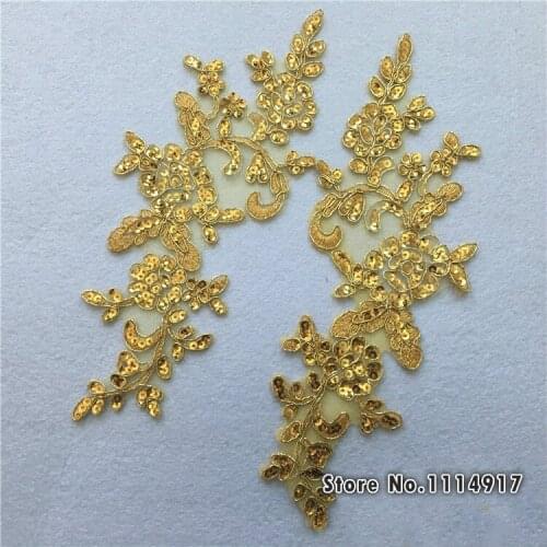 New Gold 3D Lace Flower Applique Evening Dress Clothing Accessories Wedding Dress Headware Viel Decoration 25*12cm 10Piece