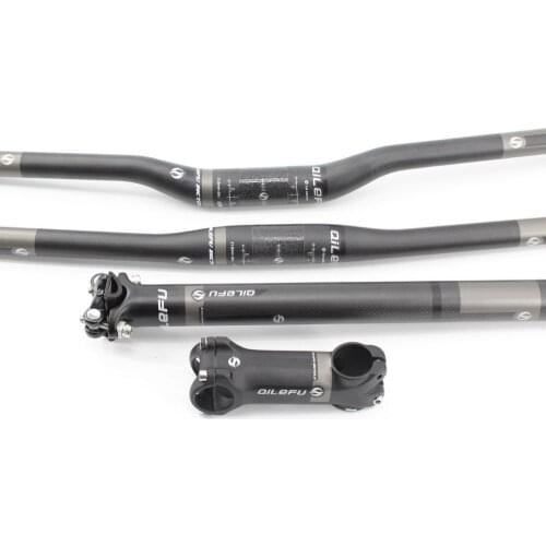 New gray QILEFU Mountain bike matt 3K full carbon fibre bicycle handlebar alloy+carbon seatpost carbon stem MTB sets Free ship