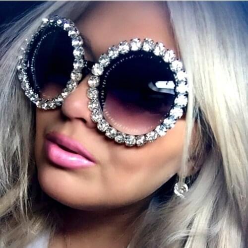 Oversized luxury Crystal sunglasses woman brand Big frame diamond sunglasses womens vintage Summer Gorgeous glasses ladies