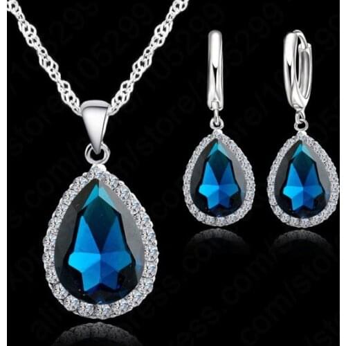 925 Sterling Silver Necklace Jewelry Set Water Drop Cubic Zircon Crystal Necklaces Wedding Necklace Pendants For Women
