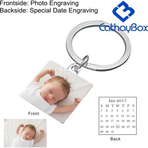 Personalized Photo Engrave Date Calendar Pendant Dog Tag Keychain Necklace Date Birthday Wedding Anniversary Jewelry