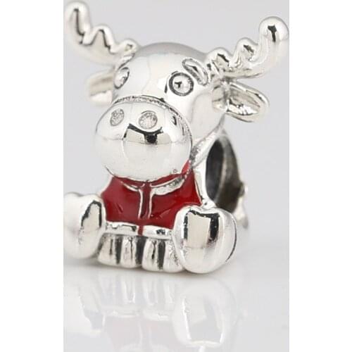 Authentic S925 Silver Bead Cute Maple Moose Charm fit Lady Bracelet Bangle DIY Jewelry