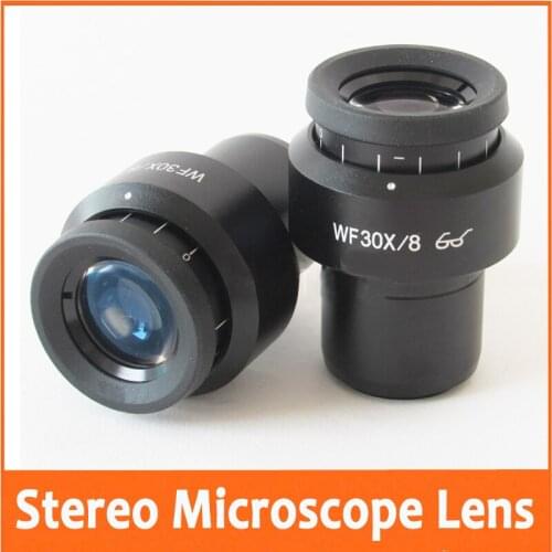 WF30X 8mm Zoom Adjustable Lab Stereo Biological Microscope High Eyepoint Eyepiece Optical Lens with Mounting Size 30mm