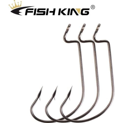 FISHING KING High Carbon Steel Fishing Hooks Carp Jig With Ringed Sharp Barbed For Soft Bait Worms 6/8/10/12 PCS/PACK