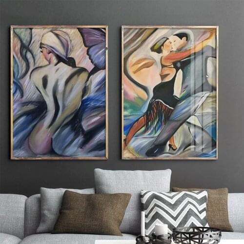 Modern Multi-color Posters Tango Dancers Abstract Canvas Painting Decorative Wall Art Picture Bar Living Room Home Decor Hotel