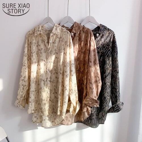 Vintage Blouse Women Long Sleeve Shirts Floral Print Tops Plus Size Loose Blouse 2021 Spring Clothes Casual Tops Blusas 13361