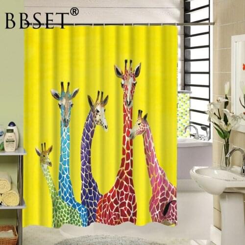 Funny Animal Shower Curtain 5 Colorful Giraffes Pattern Waterproof Multi-size Douchegordijn Bathroom Decor with 12 Hooks