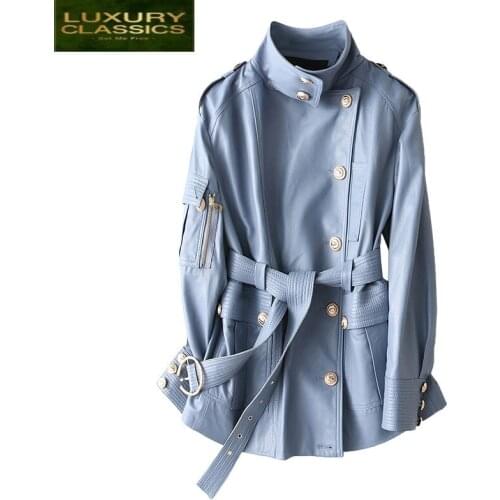 Genuine Leather Jacket 100% Women Montone Jacket Real Sheepskin Coat Female Winter Autumn Slim Long Outwear Clothes 3493