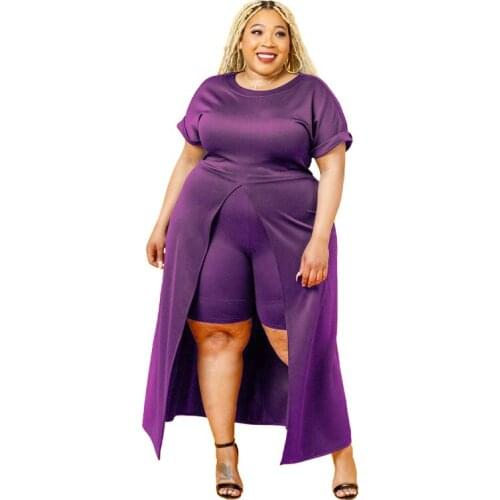 Plus Size Women Suit Clothing Fashion Solid Color Irregular Dress Top Casual Shorts 2 Piece Matching Set Summer Two Piece Outfit