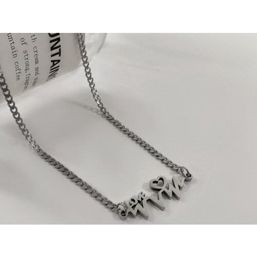 VSnow Harajuku Heartbeat Letter Love Wave Pendant Necklace for Women Girls Hiphop Metallic Silver Color Chain Necklace Jewelry