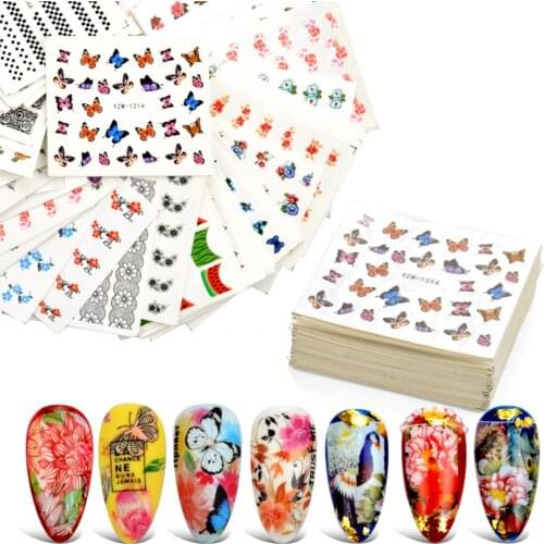 ZKO 1 Set Nail Water Sticker Flower Flamingo Beauty Slider Bloom Colorful Plant Pattern 3D Manicure Sticker