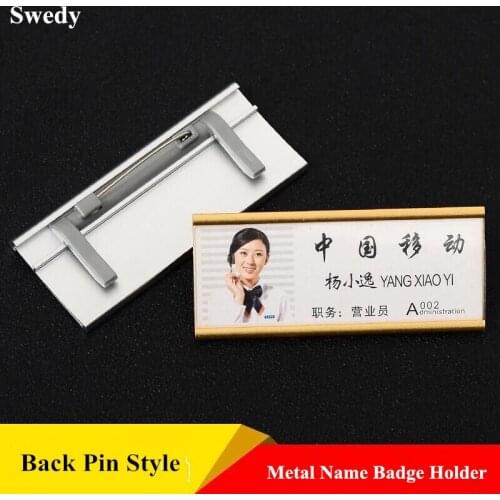 5 Pieces Quality Metal Name Badge Holders Name Tags / ID Card Badge Holder With Pin Backing