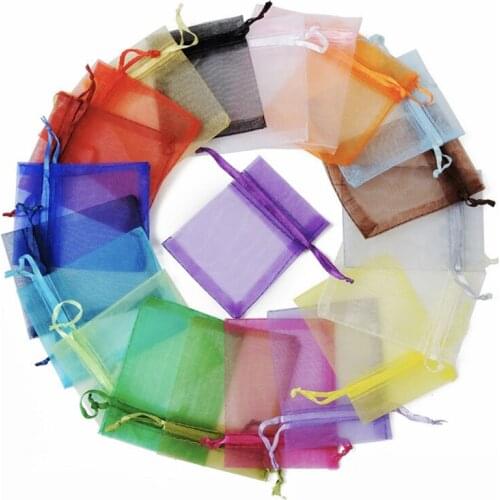 50pcs/lot 5x7cm 7x9cm Drawstring Organza Bags Jewelry Packaging Bags Candy Wedding Bags Wholesale Gifts Pouches