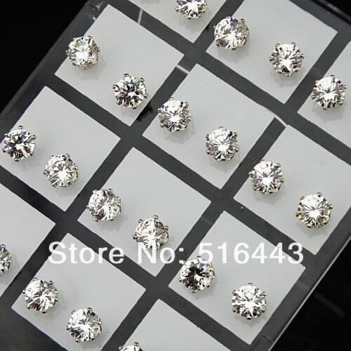 72pcs Wholesale Jewelry Lots 6mm Clear Austria Cubic Zirconia Stainless Steel Fashion Stud Earrings for Womens Mens A-634