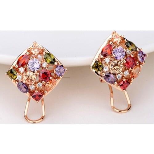 AAA Zircon Crystal Rhinestones Geometric Earrings Square Multicolor Ear Studs Earrings Fashion Women Party Jewelry Gifts