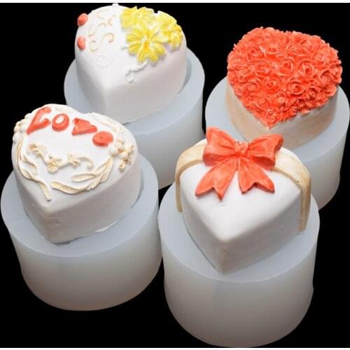 Aomily Love Kiss Rose Flowers Silicone Chocolate Mould Heart Soap Mold Candle Polymer Clay Mold Crafts DIY Forms Soap Base Tools