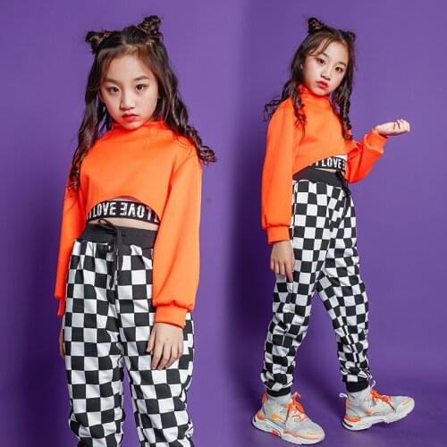 Kids Cool Hip Hop Clothing High Neck Sweatshirt Top Crop Running Casual Pants for Girls Jazz Dance Costume Wear Dancing Clothes