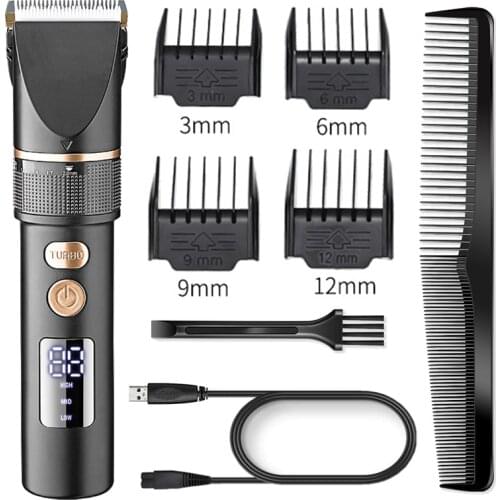 Professional adjustable wire wierless hair clipper usb electric rechargeable hair trimmer barber shop LCD powerful hair cutting