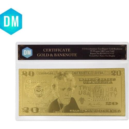 Hot Sale 24k Gold Banknote Gold Foil Plated Artwork Gift Paper Money Copy Bank Note USD 20 Dollar Banknote with Display Frame