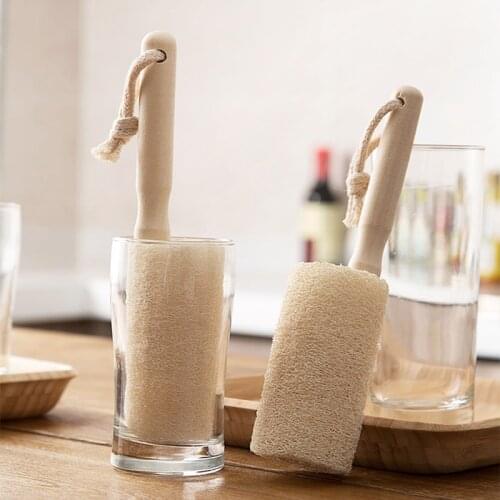 Kitchen Cleaning Tool Loofah Brush Wooden Long Handle Brush Cleaning Oil Stains, Dirty, Best Companion, Kitchen Organizer