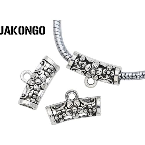 JAKONGO Tibetan Silver Plated Flower Bail for European Bracelet Pendants for Jewelry Making DIY Handmade Craft 20x11mm 15pcs