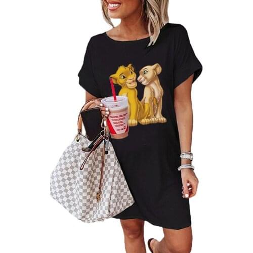 The Lion King Hakuna Matata New Cartoon Printed Round Neck Short T-shirt Dress Summer Casual Short Sleeve Fashion Women Dresses
